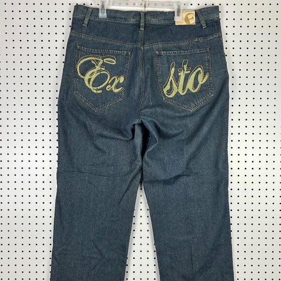 Y2K Baggy Jeans 40x34 Embroidered Grunge Streetwear Skate Wide Leg Denim Exsto - Picture 2 of 7